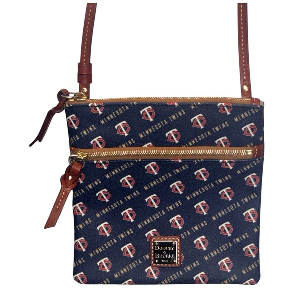 Dooney & Bourke Navy Minnesota Twins Logo Crossbody with Brown Trim